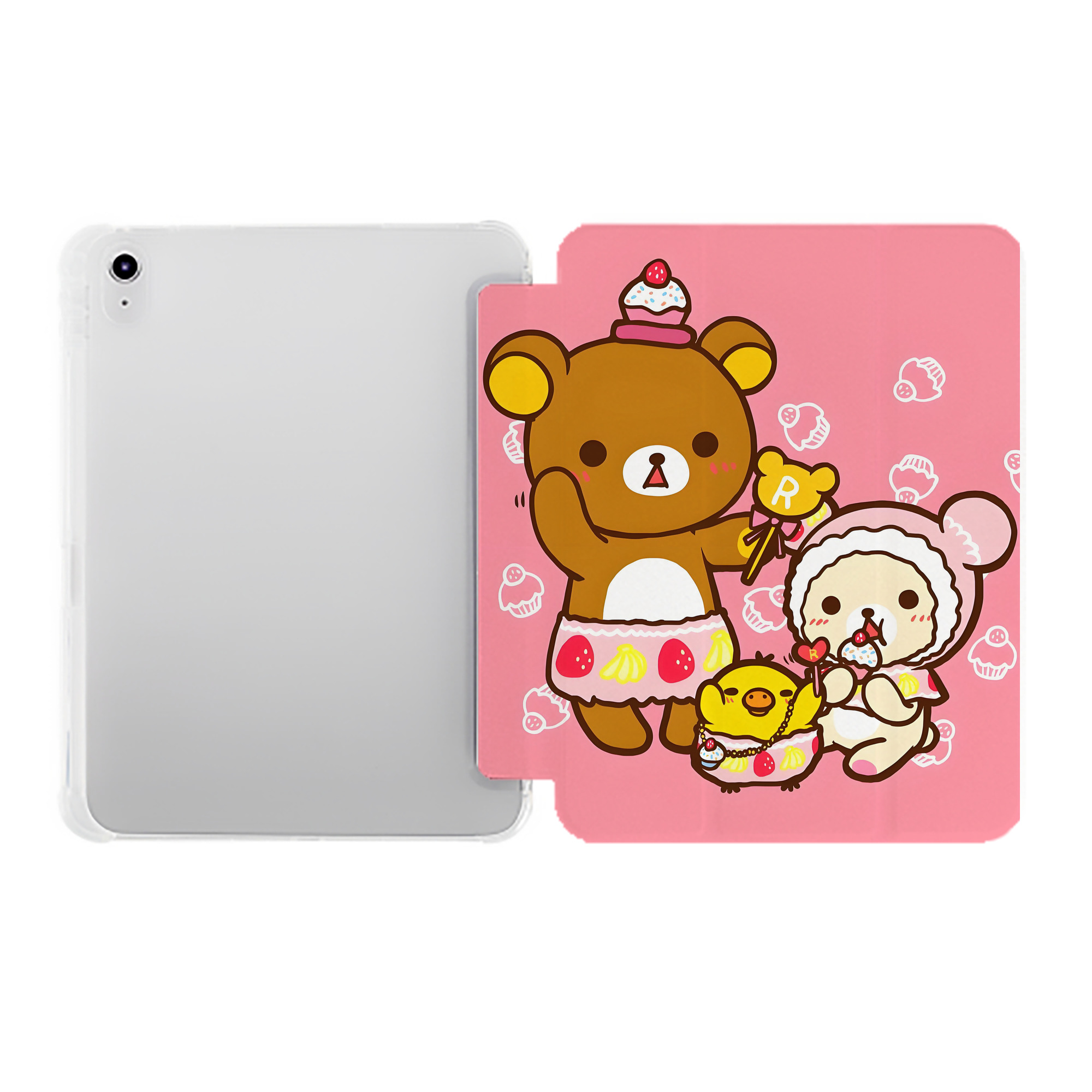 （画像用） リラックマ リラックマ キイロイトリ Rilakkuma Korilakkuma Kiiroitori IPad ケース ペン収納付き 三つ折りスタンド PUレザー×シリコン 対応機種9.5/10.5/10.9インチ